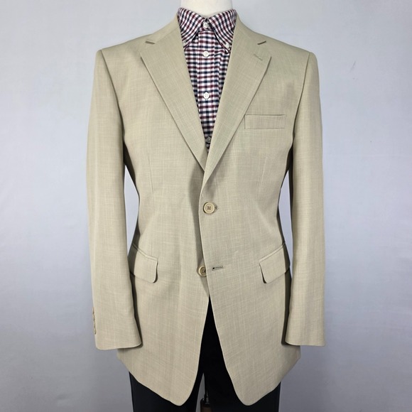 Stafford Essentials Men's Sport Coat Blazer Two Button Beige Polyester Size 40R